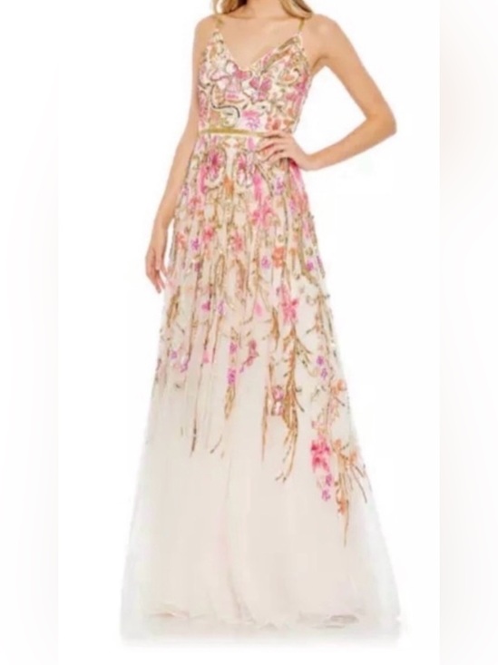 Mac Duggal Dresses & Skirts - Floral Embroidered Ivory Evening Gown with Pink & Gold Detail